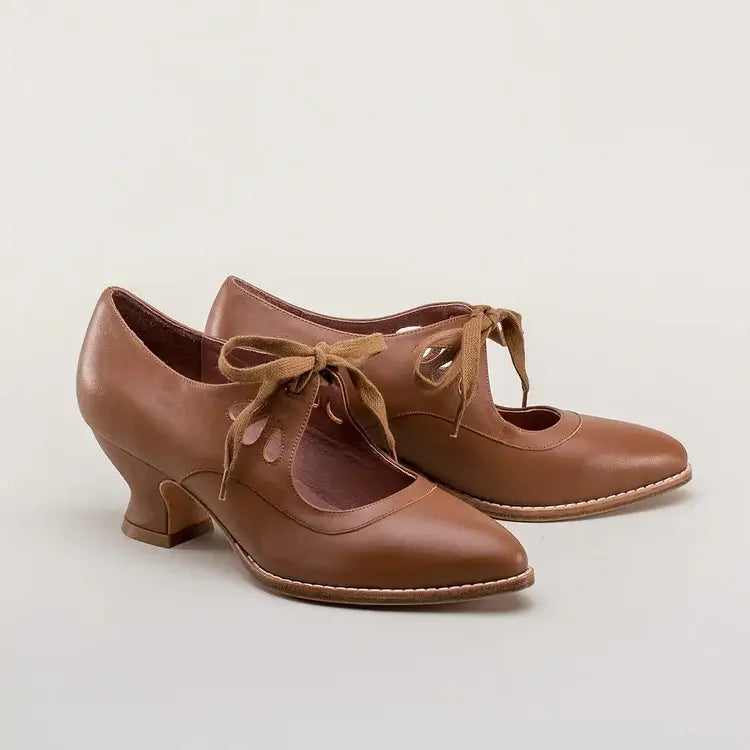 Penelope | Women's Vintage Leather Cut Out Bow Heels Lace Up