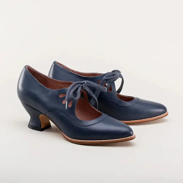 Penelope | Women's Vintage Leather Cut Out Bow Heels Lace Up