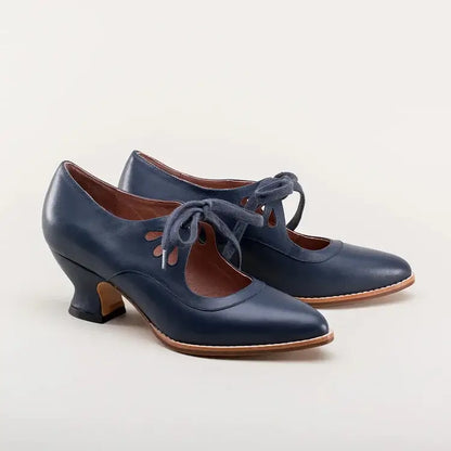 Penelope | Women's Vintage Leather Cut Out Bow Heels Lace Up