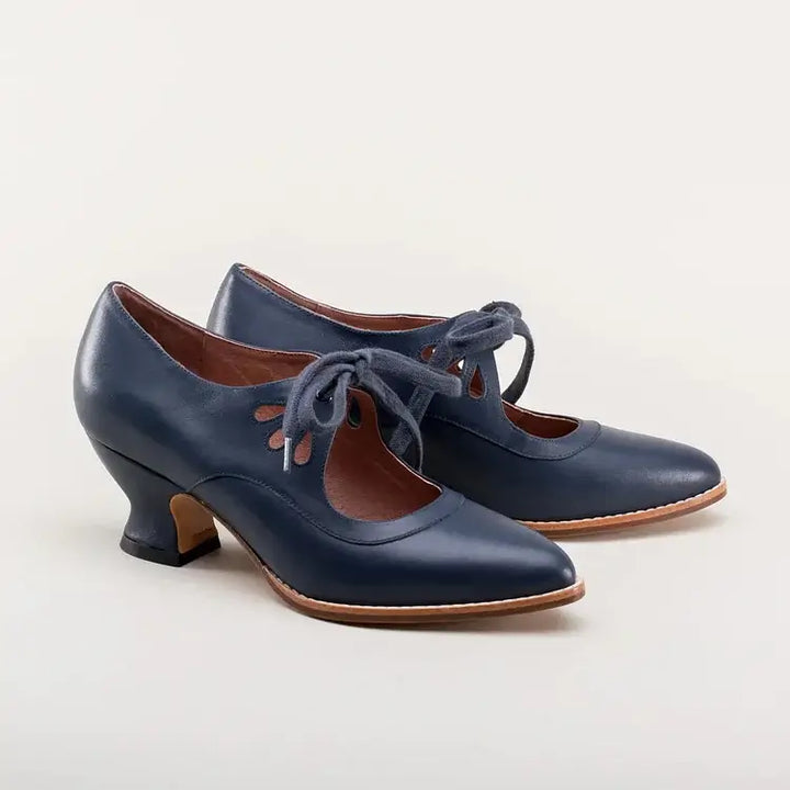 Penelope | Women's Vintage Leather Cut Out Bow Heels Lace Up