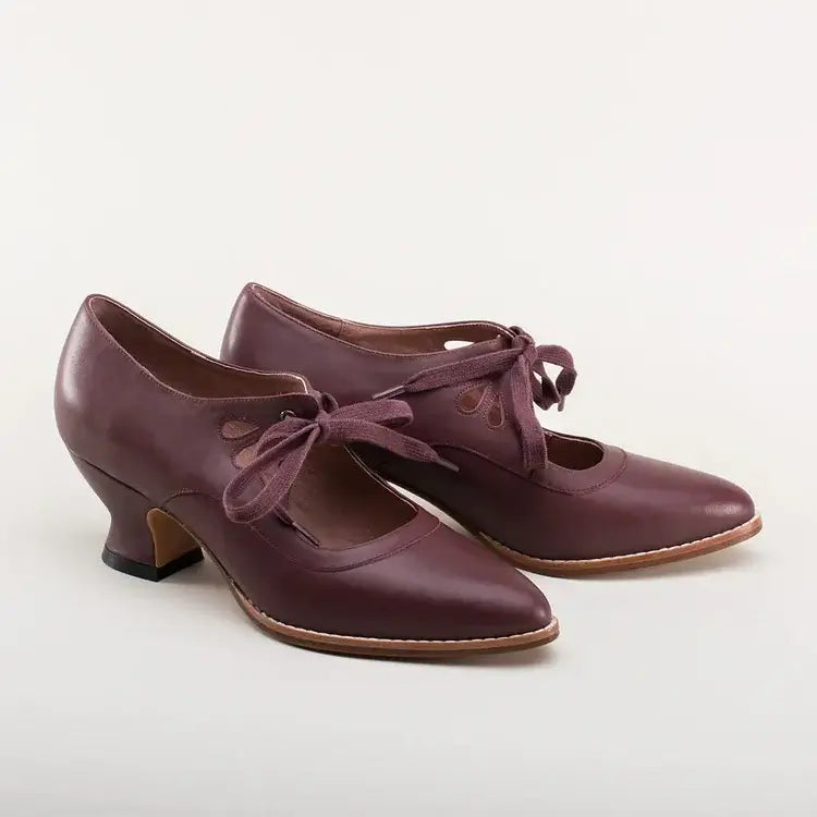 Penelope | Women's Vintage Leather Cut Out Bow Heels Lace Up