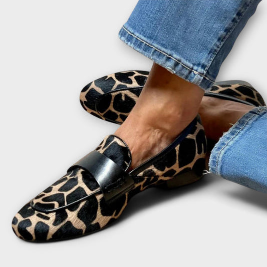 Philippa | Womens Loafers Animal Print Structured Contrast Trim