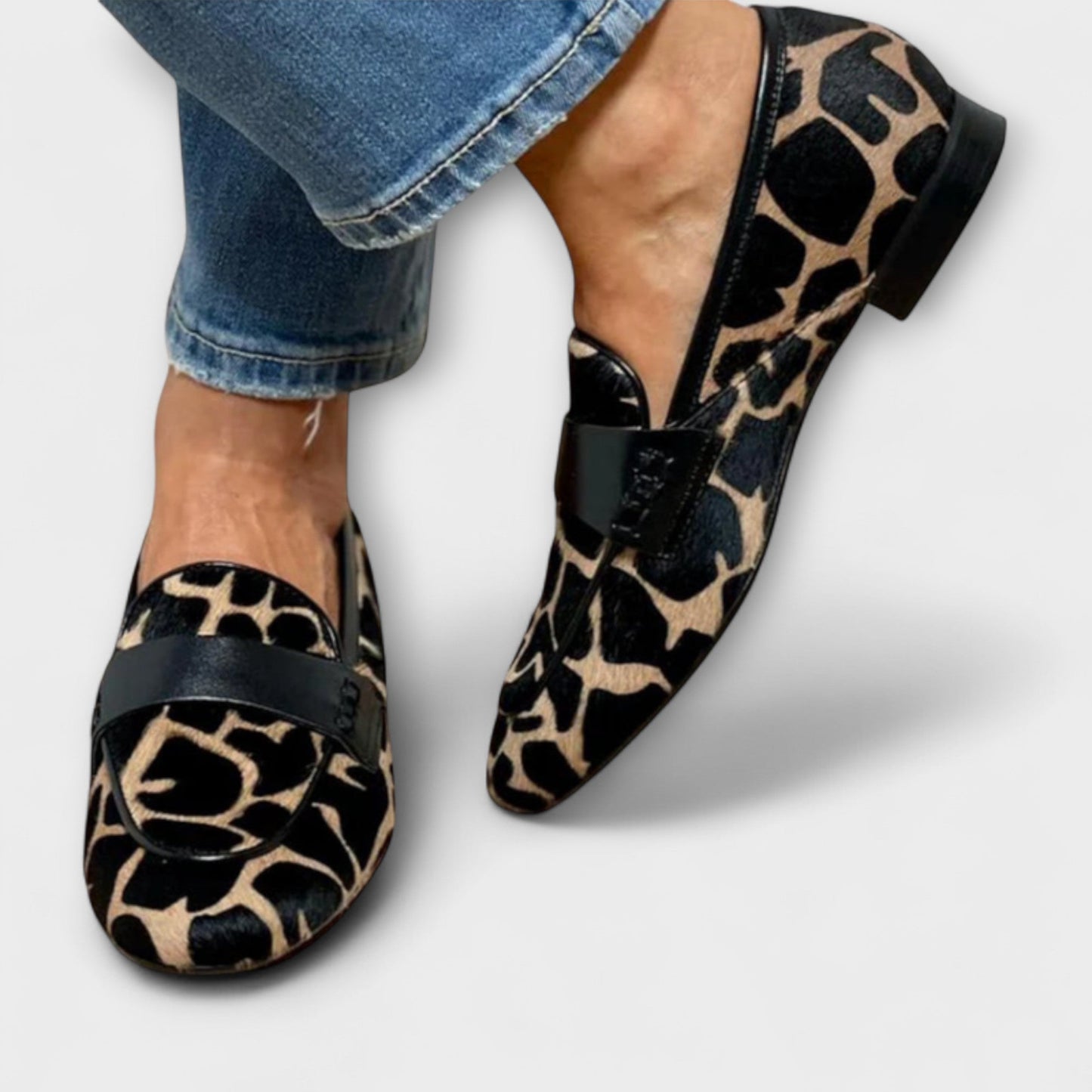 Philippa | Womens Loafers Animal Print Structured Contrast Trim