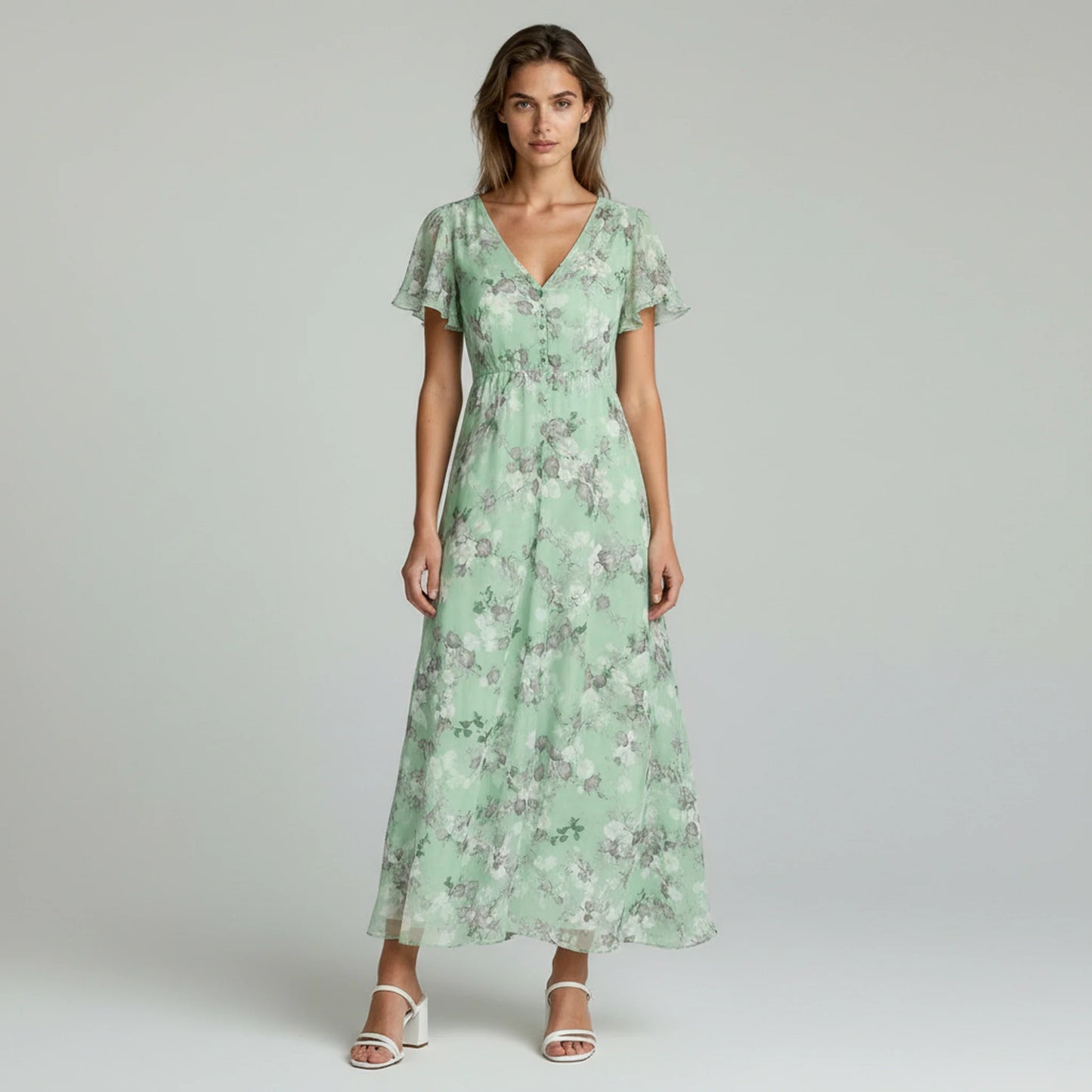 Quincy | Women Maxi Dress Floral Chiffon Elegant