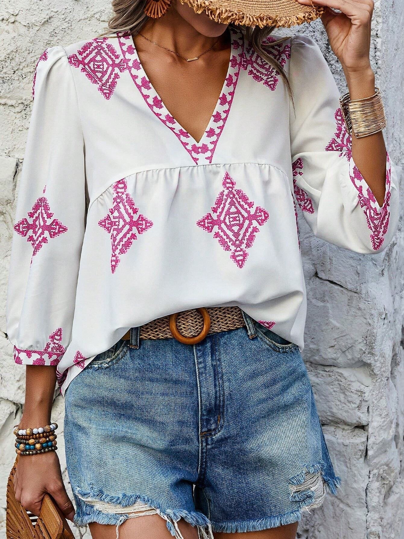 Saskia | Effortless Women Boho Embroidered Blouse