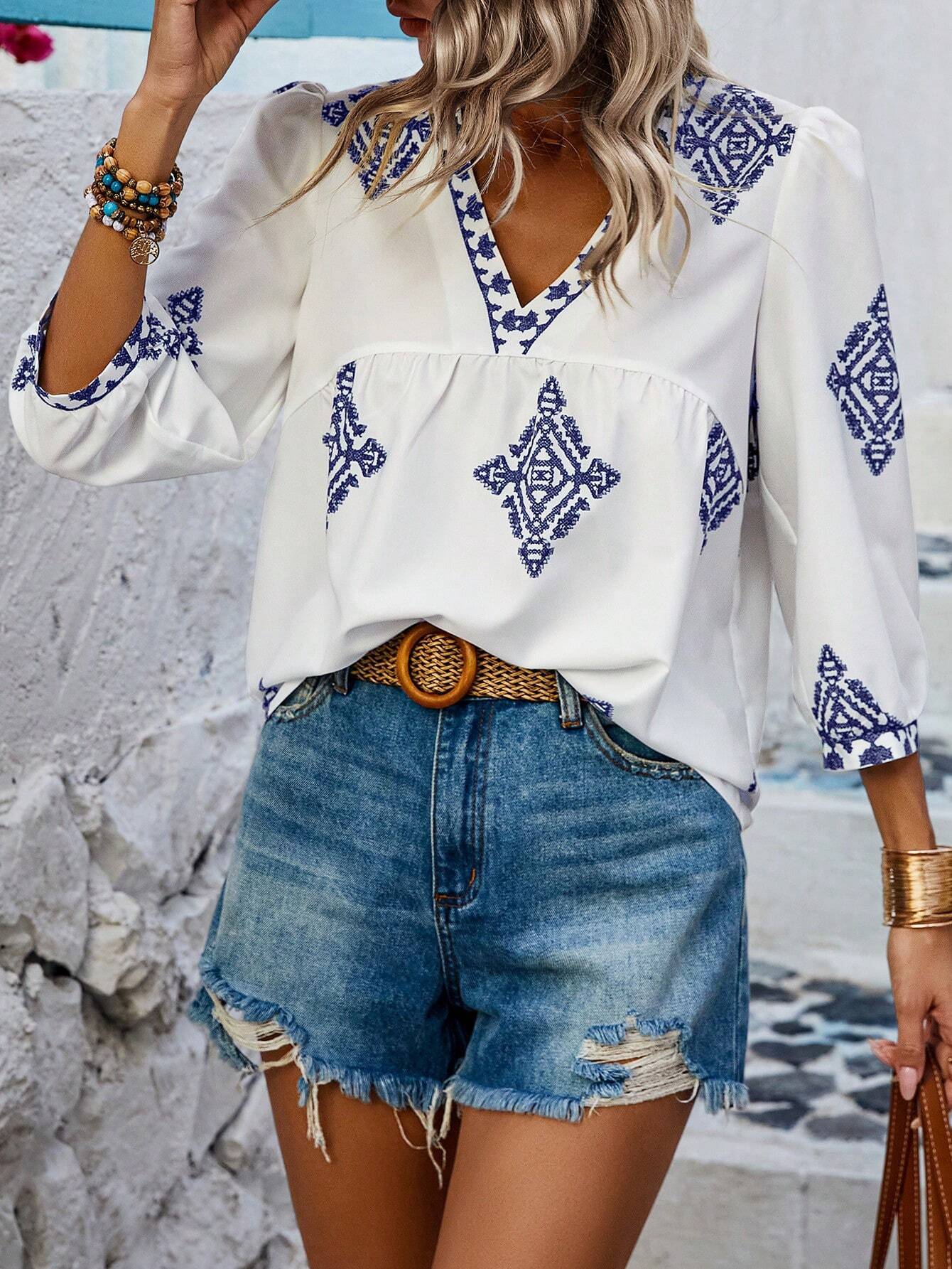 Saskia | Effortless Women Boho Embroidered Blouse