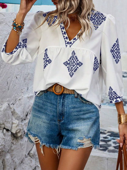 Saskia | Effortless Women Boho Embroidered Blouse