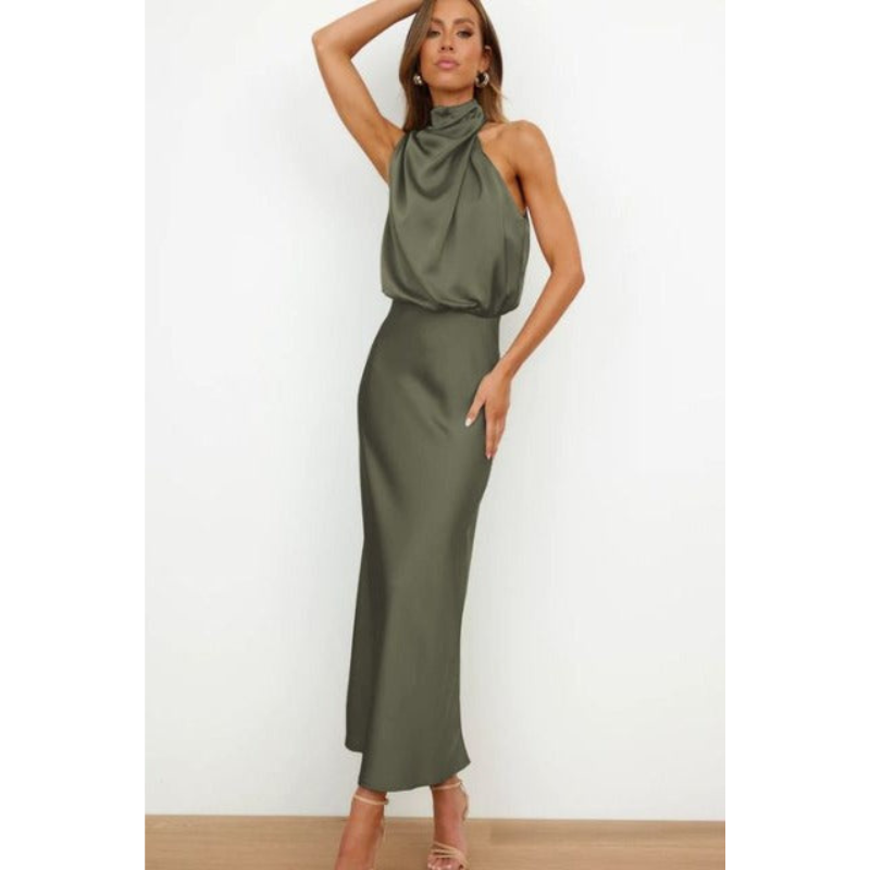 Seraphina | Women Halter Neck Evening Midi Dress Flattering Fit