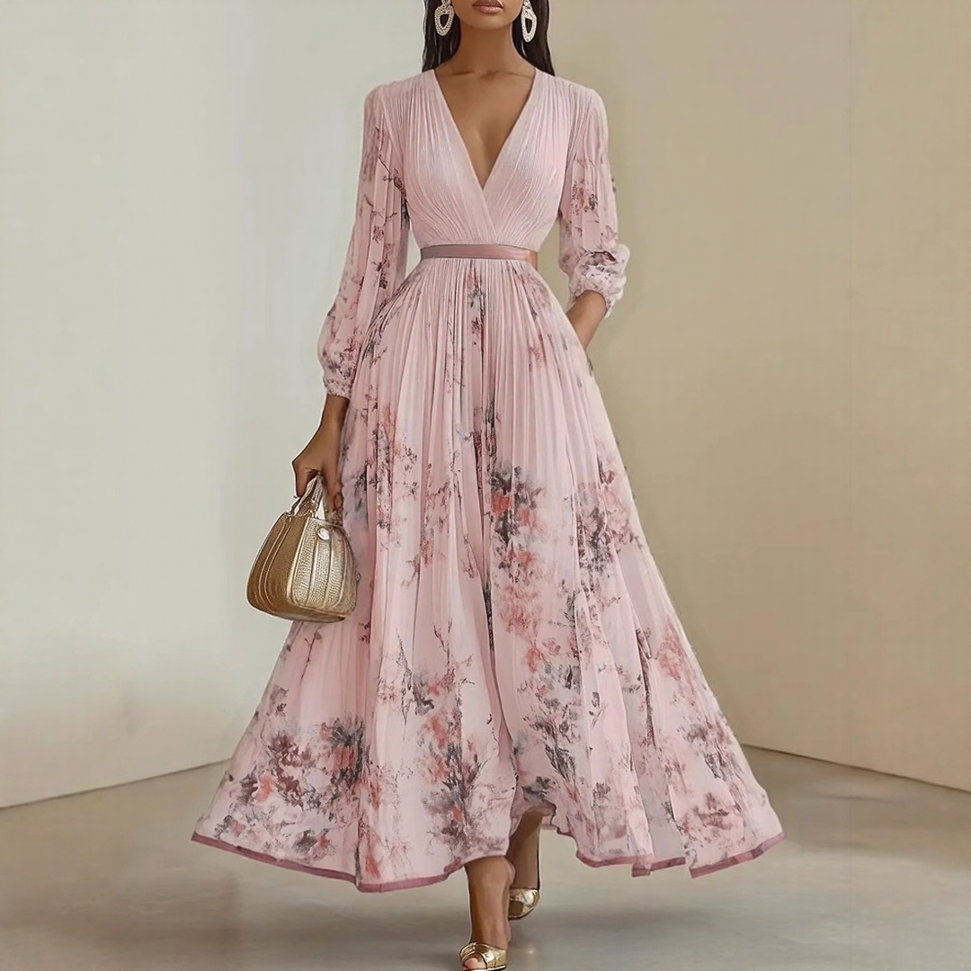 Willow | Women Elegant Maxi Dress Pleated Floral