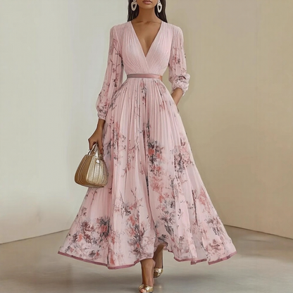 Willow | Women Elegant Maxi Dress Pleated Floral