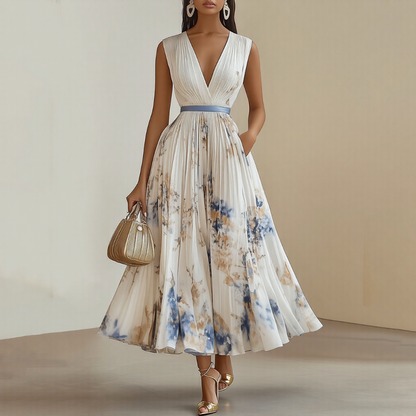 Willow | Women Elegant Maxi Dress Pleated Floral