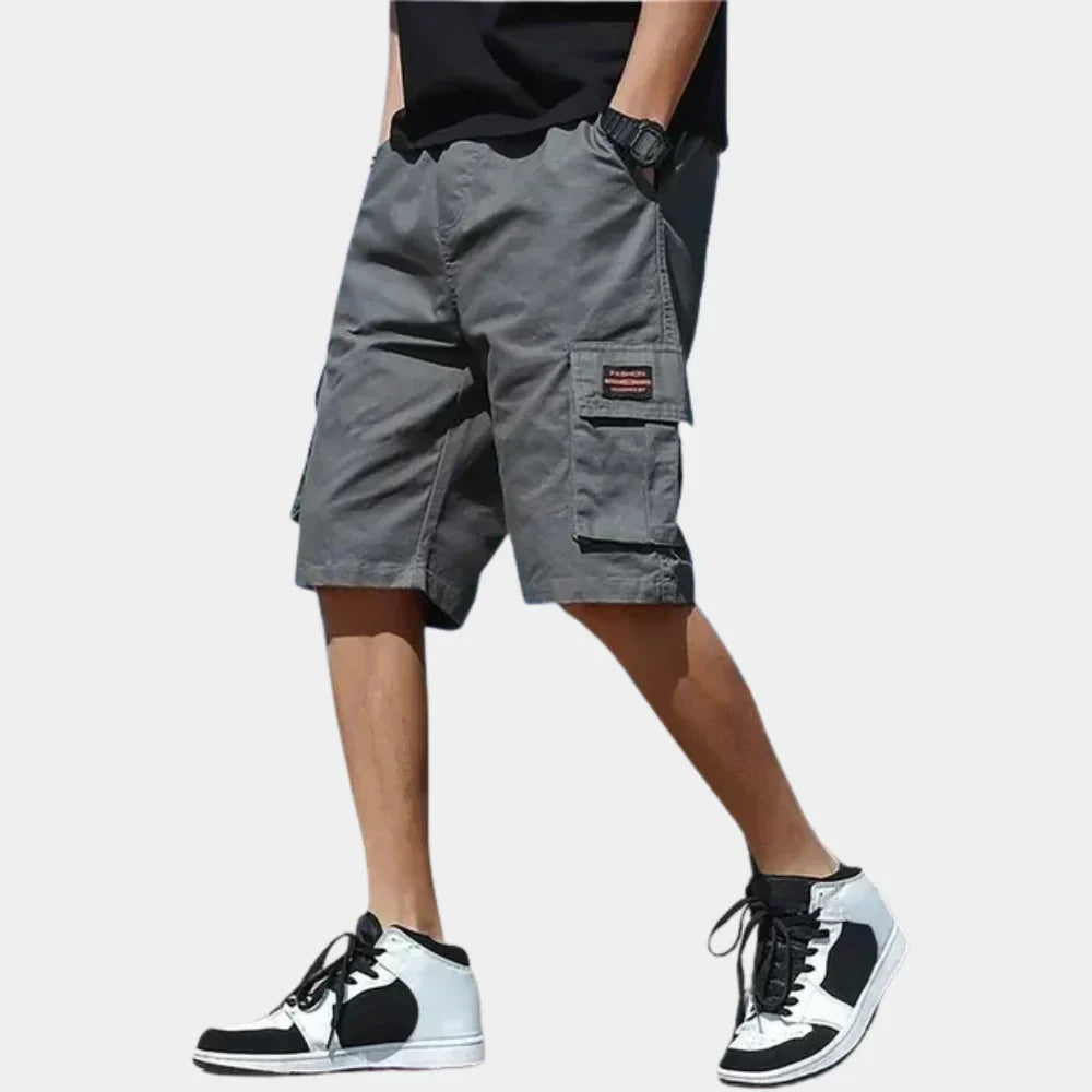 Axel loose-fit cargo shorts with drawstring waistband, side view
