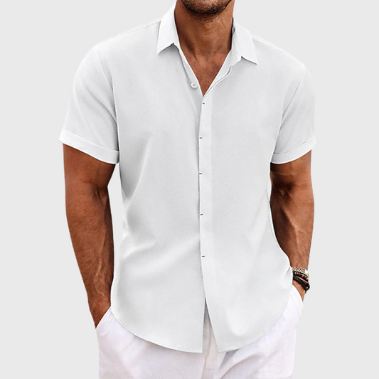 Bowen men's short sleeve casual shirt in white, front view