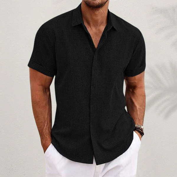 Bowen men's short sleeve casual shirt in black, front view