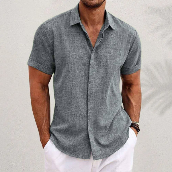 Bowen men's short sleeve casual shirt in grey, front view
