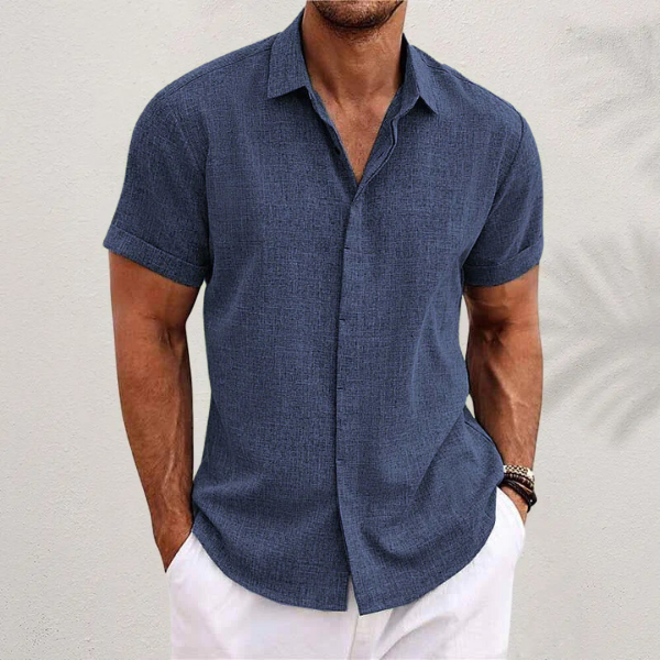 Bowen men's short sleeve casual shirt in dark blue, front view