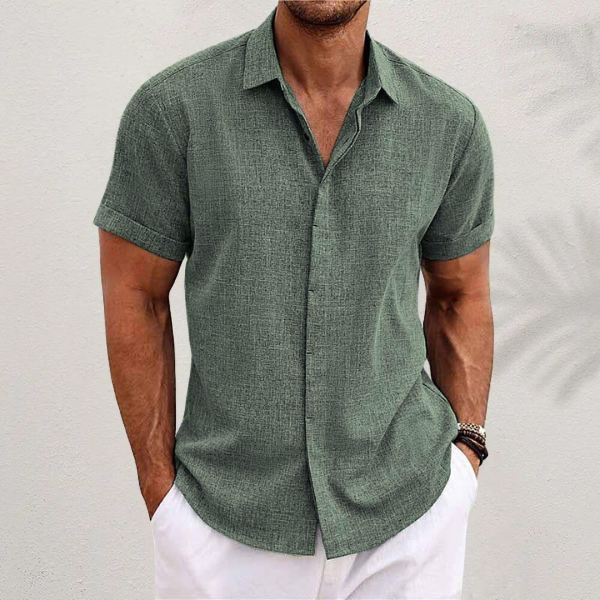 Bowen men's short sleeve casual shirt in green, front view