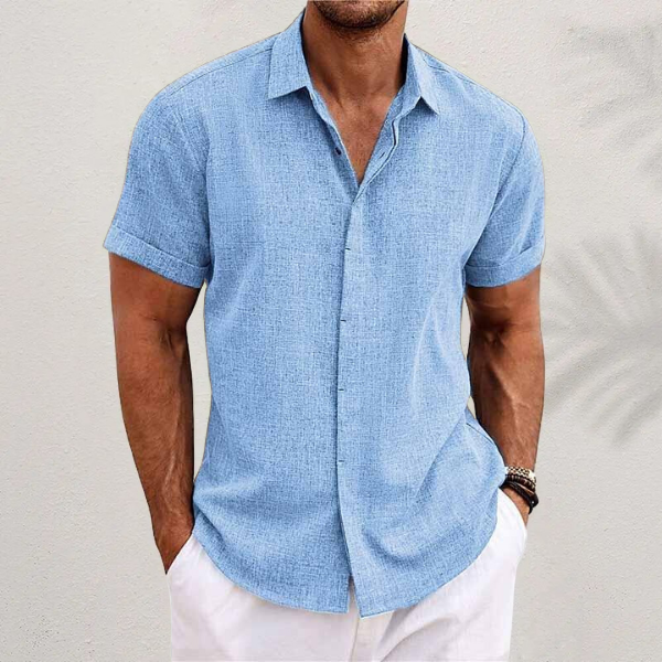 Bowen men's short sleeve casual shirt in baby blue, front view