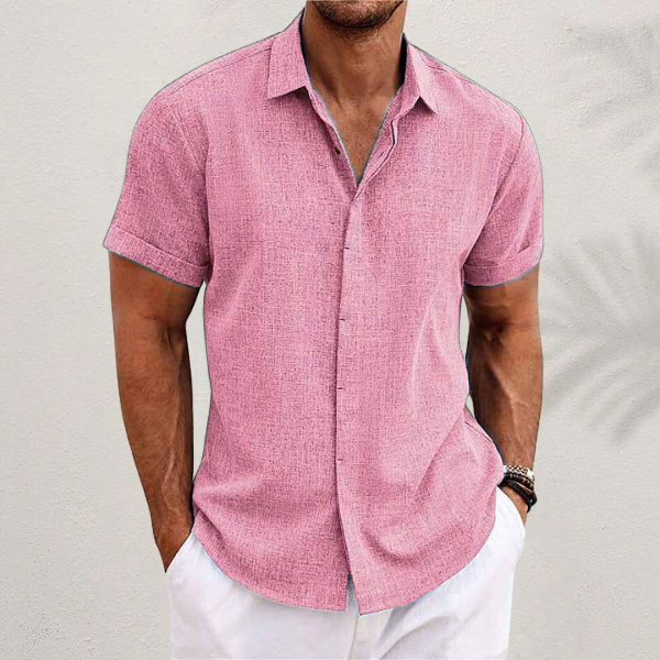 Bowen men's short sleeve casual shirt in pink, front view