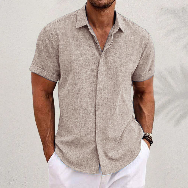 Bowen men's short sleeve casual shirt in beige, front view