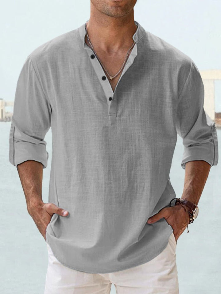 Callum grey linen-look shirt with long rolled sleeves