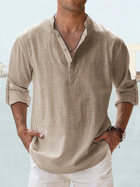 Callum beige linen-look shirt with long sleeves