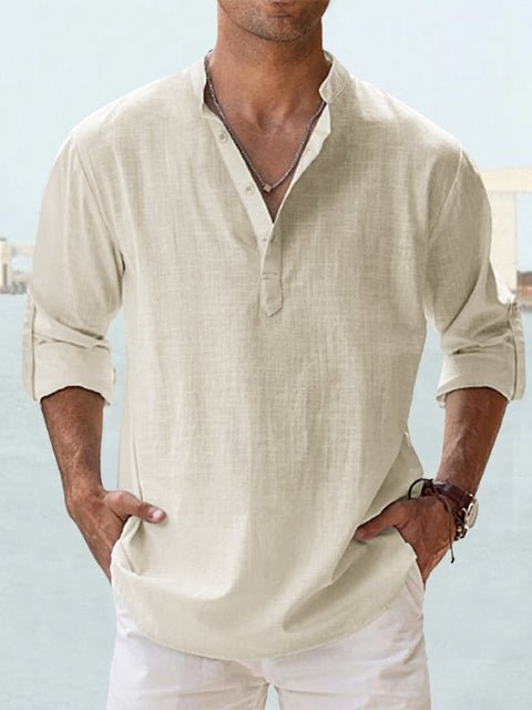 Callum cream linen-look shirt, front view