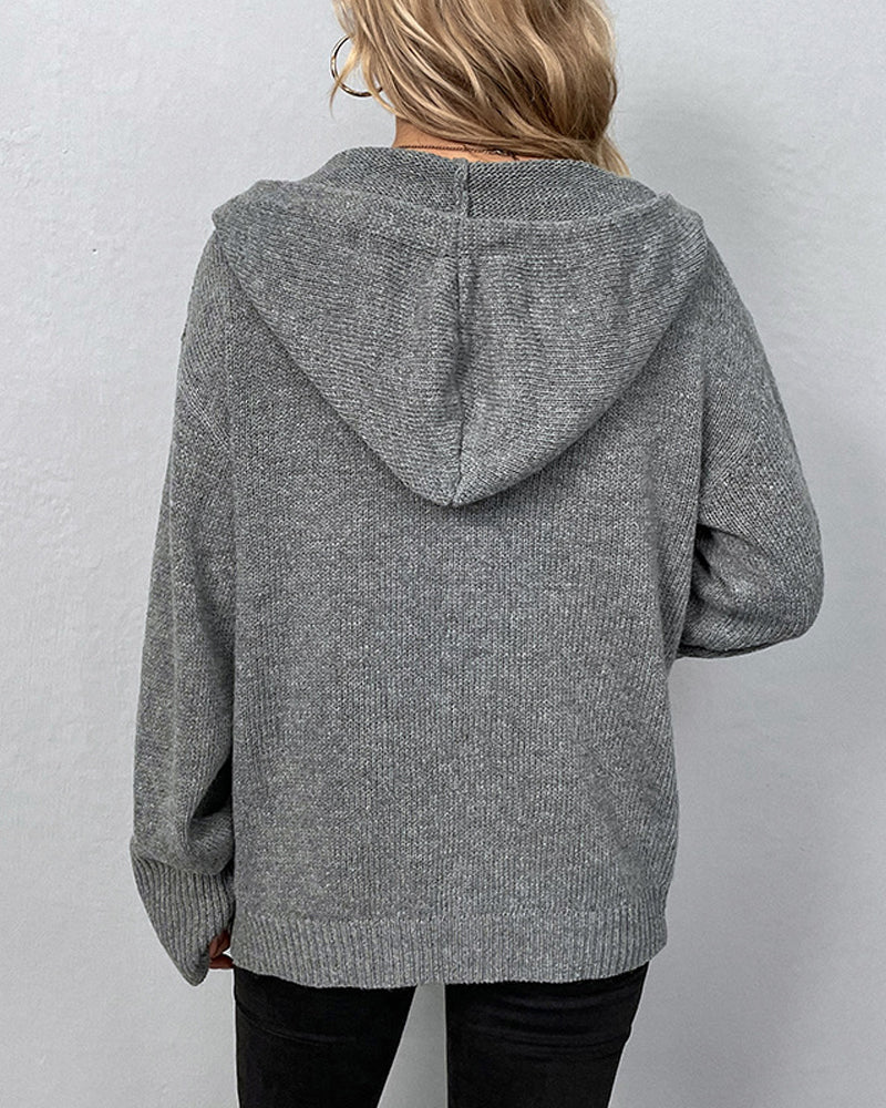 Corina hooded cardigan in grey, back view showing hood