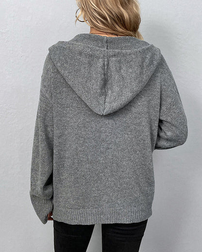 Corina hooded cardigan in grey, back view showing hood