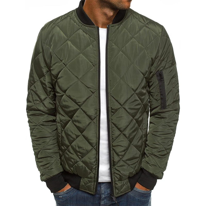 Daniel quilted diamond bomber jacket in green, front view