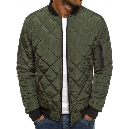 Daniel quilted diamond bomber jacket in green, front view