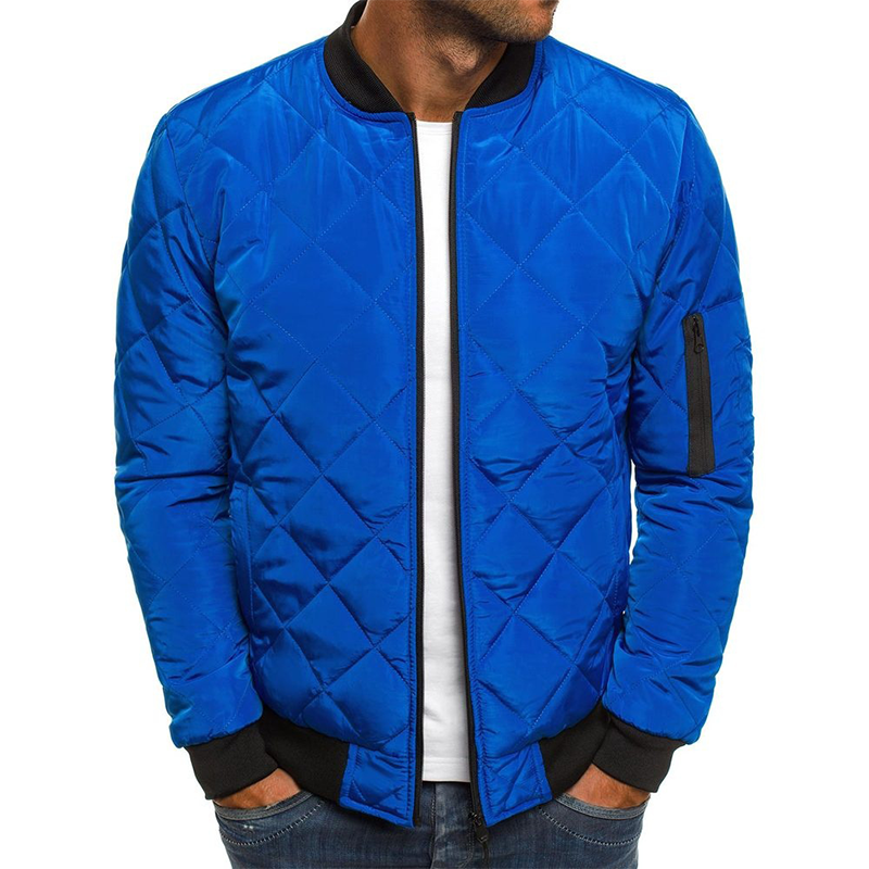 Daniel quilted diamond bomber jacket in blue, front view