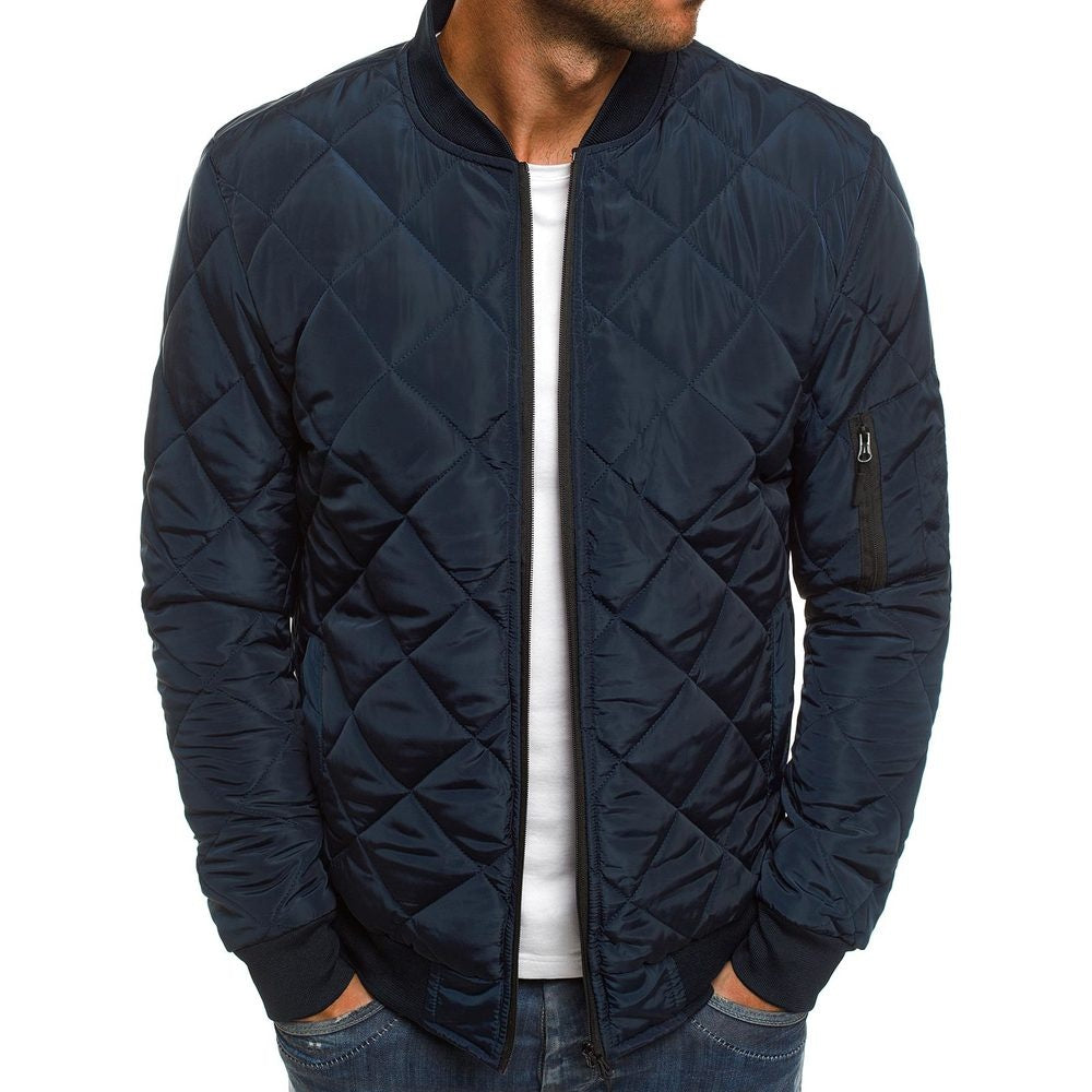 Daniel quilted diamond bomber jacket in navy, front view