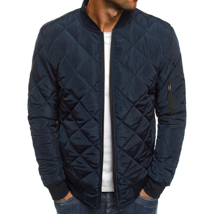 Daniel quilted diamond bomber jacket in navy, front view
