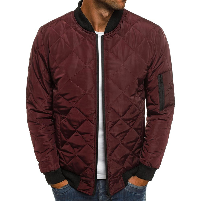 Daniel quilted diamond bomber jacket in burgundy, front view