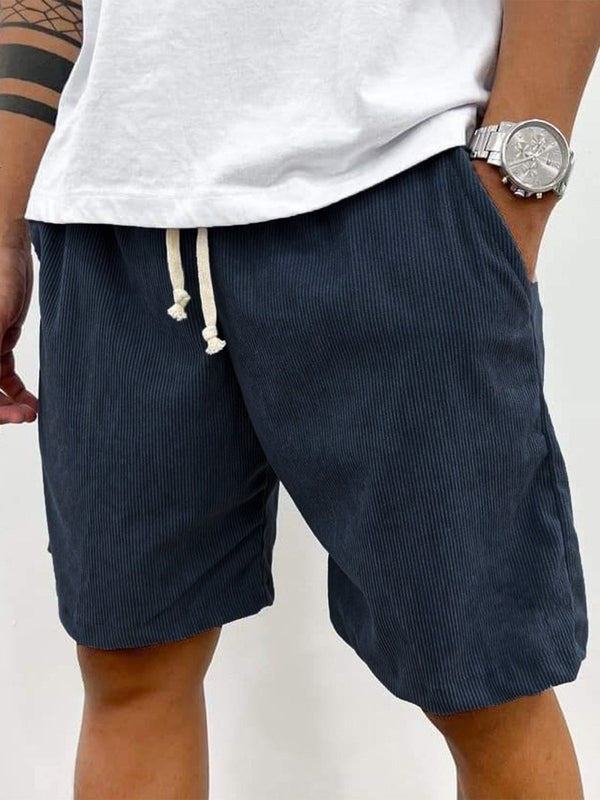 Finn corduroy drawstring shorts in navy, back view