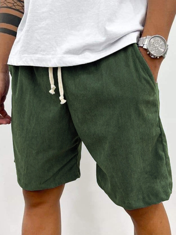 Finn corduroy drawstring shorts in green, back view