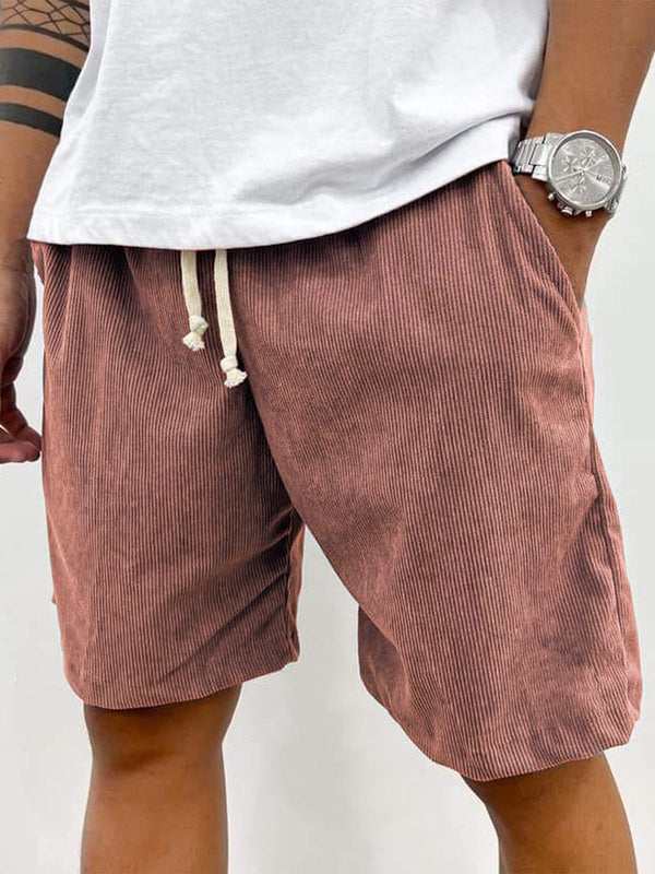 Finn corduroy drawstring shorts in rust, back view