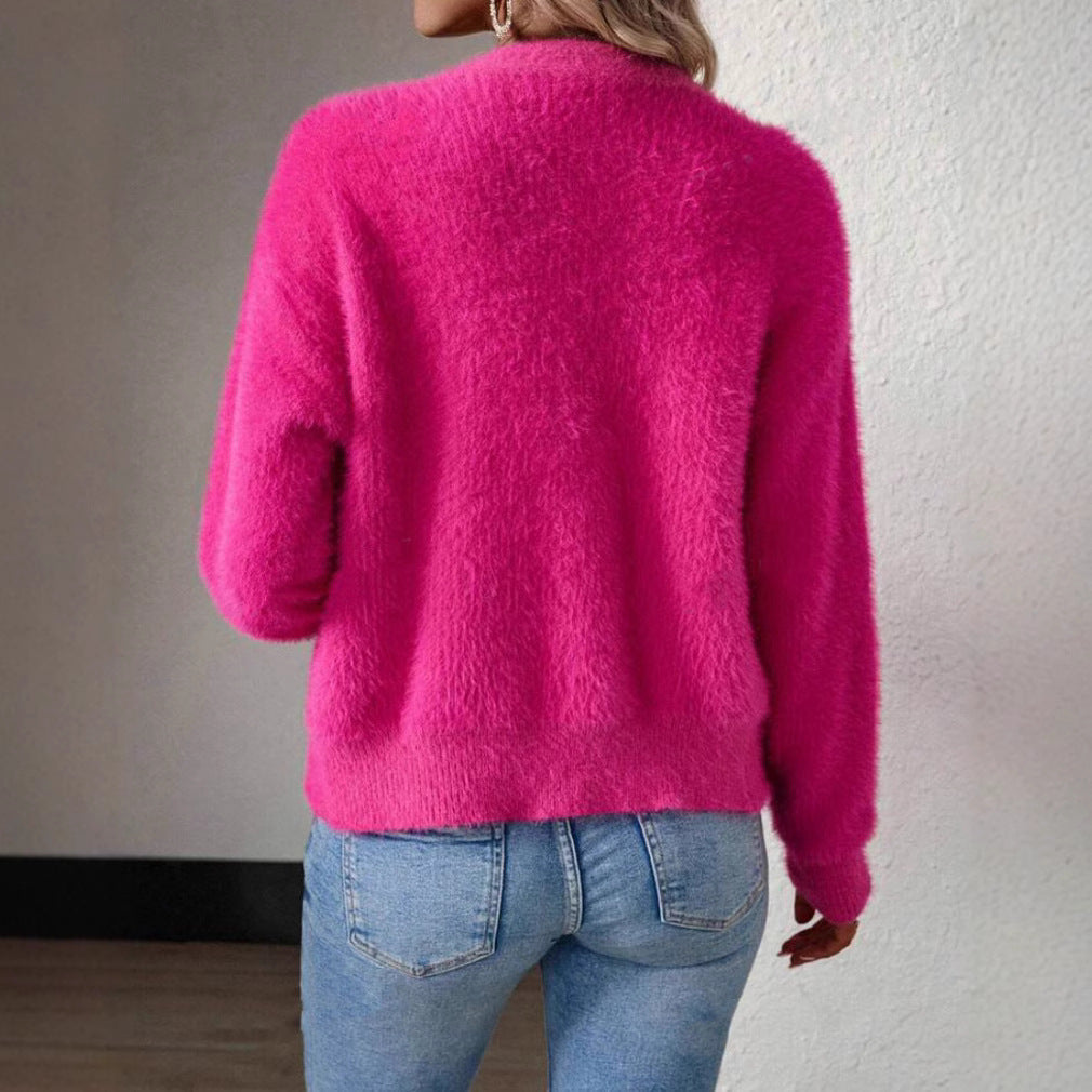 Freya fluffy knit cardigan, back view