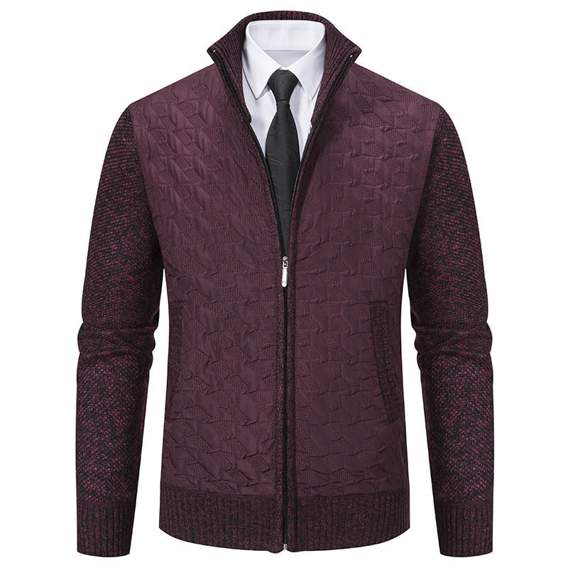 Harrison quilted cardigan in wine red, alternate front view