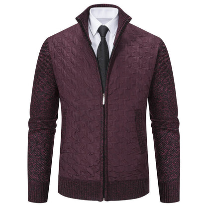 Harrison quilted cardigan in wine red, alternate front view