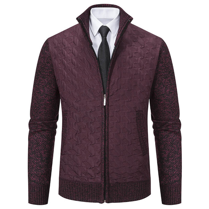 Harrison quilted cardigan in wine red, alternate front view
