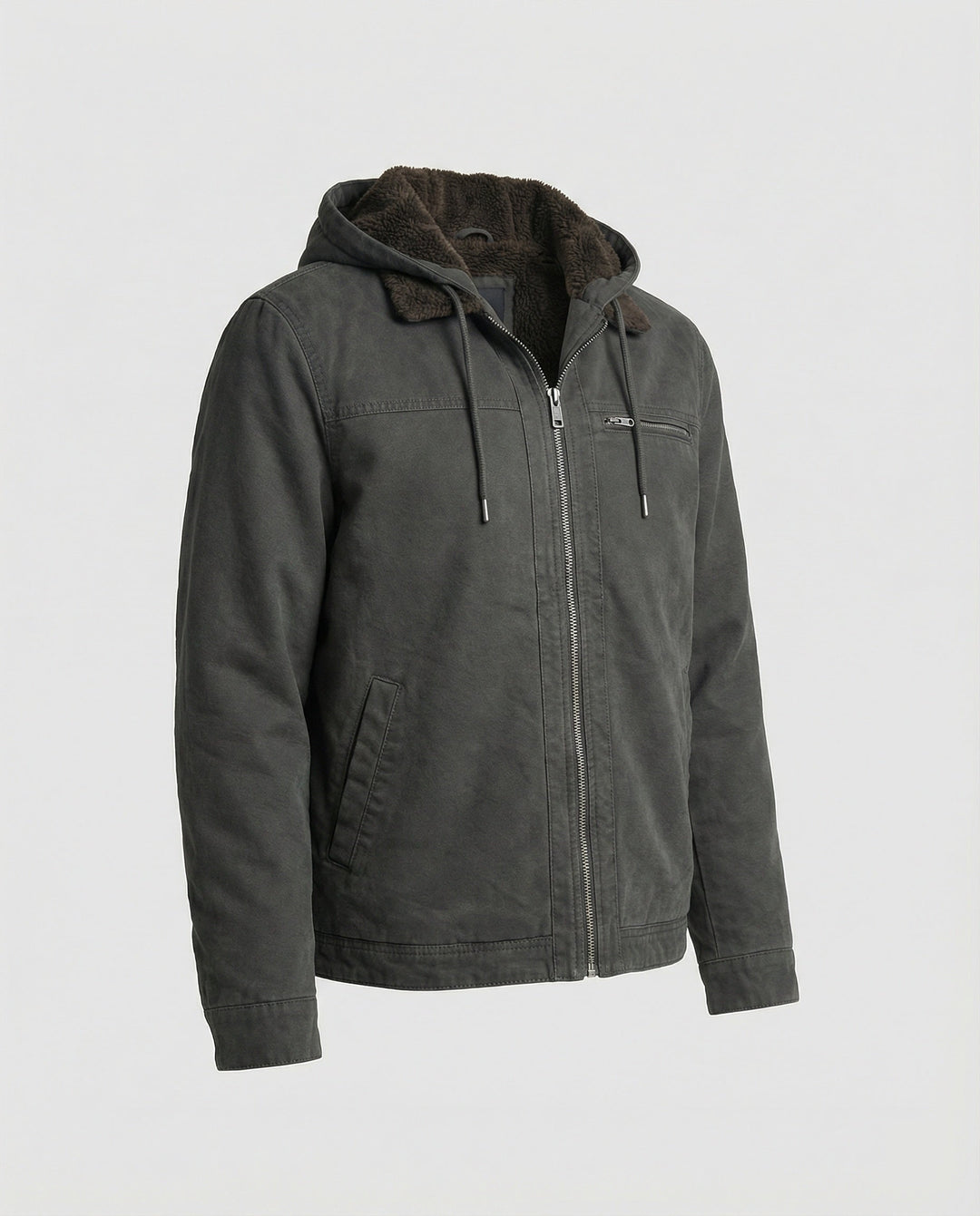 Product flat lay of Harvey jacket in grey, side angle