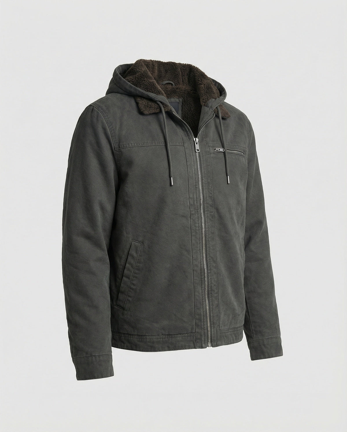 Product flat lay of Harvey jacket in grey, side angle