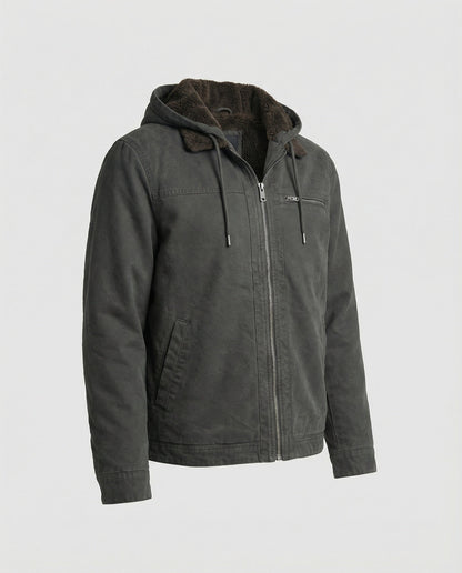 Product flat lay of Harvey jacket in grey, side angle