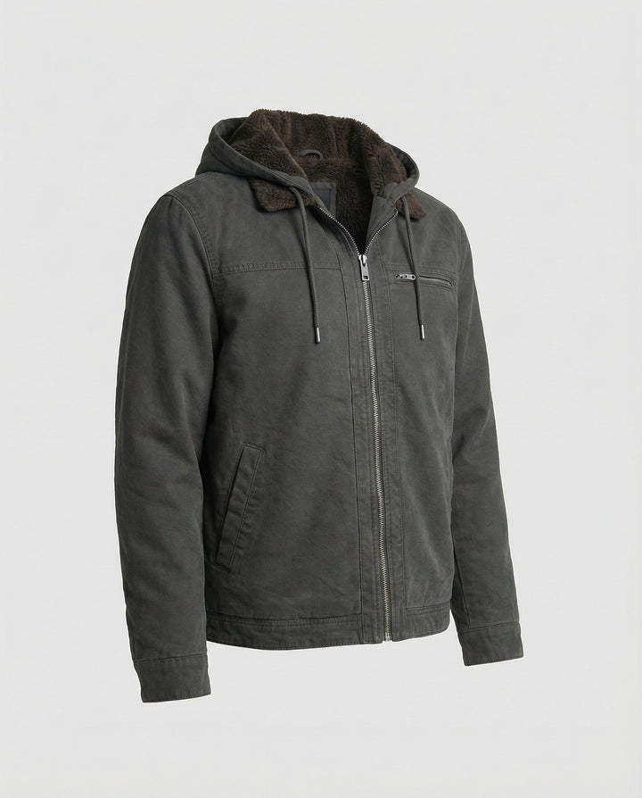 Product flat lay of Harvey jacket in grey, side angle