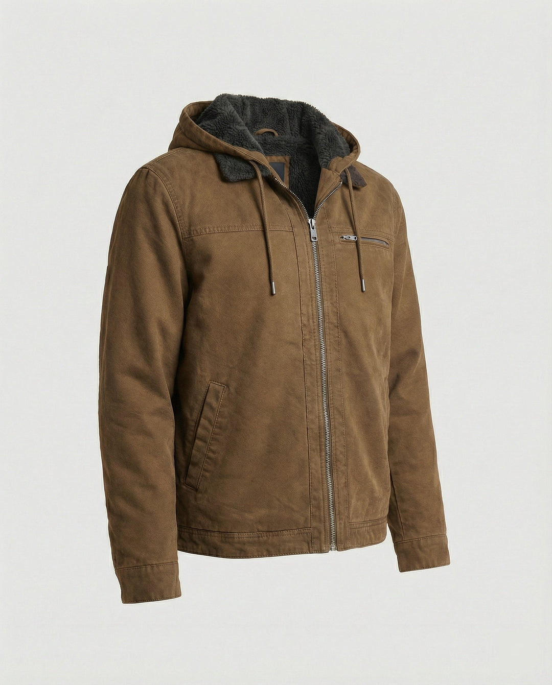 Product flat lay of Harvey jacket in brown, side angle