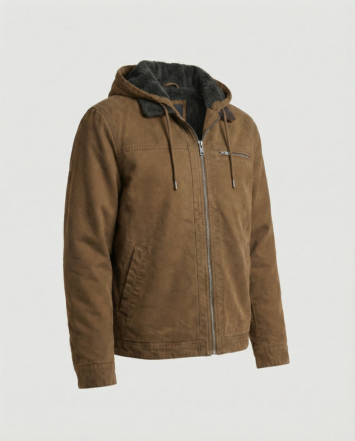 Product flat lay of Harvey jacket in brown, side angle