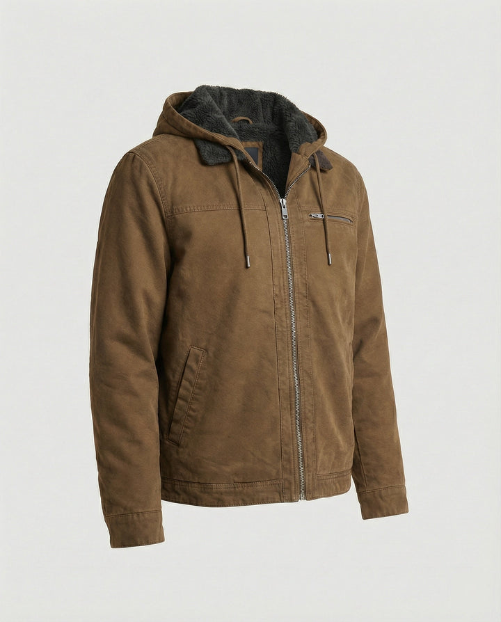 Product flat lay of Harvey jacket in brown, side angle