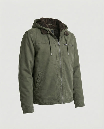Product flat lay of Harvey jacket in army green, side angle